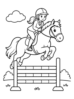Free printable Young Rider And Horse Jumping coloring page