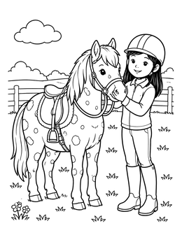 Free printable Young Rider With Saddled Pony coloring page