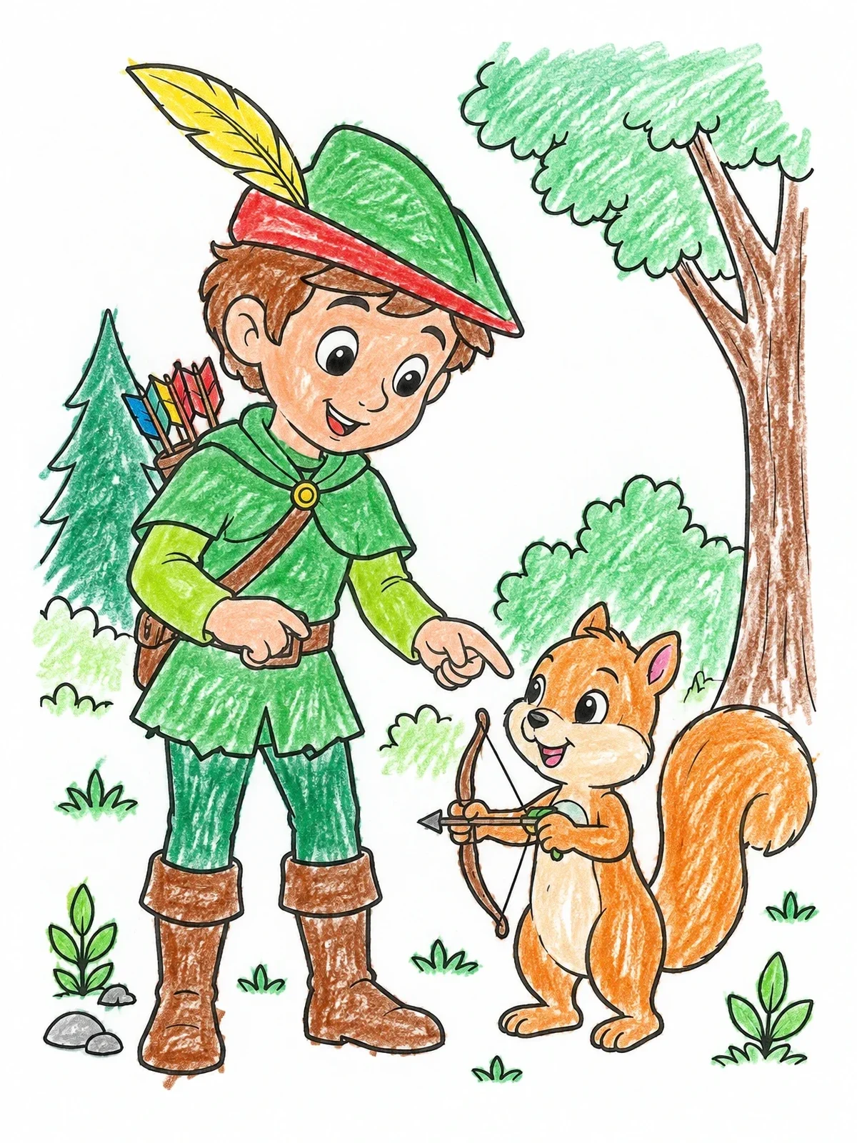 Colored example of the Young Robin Hood Teaching Forest Squirrel coloring page