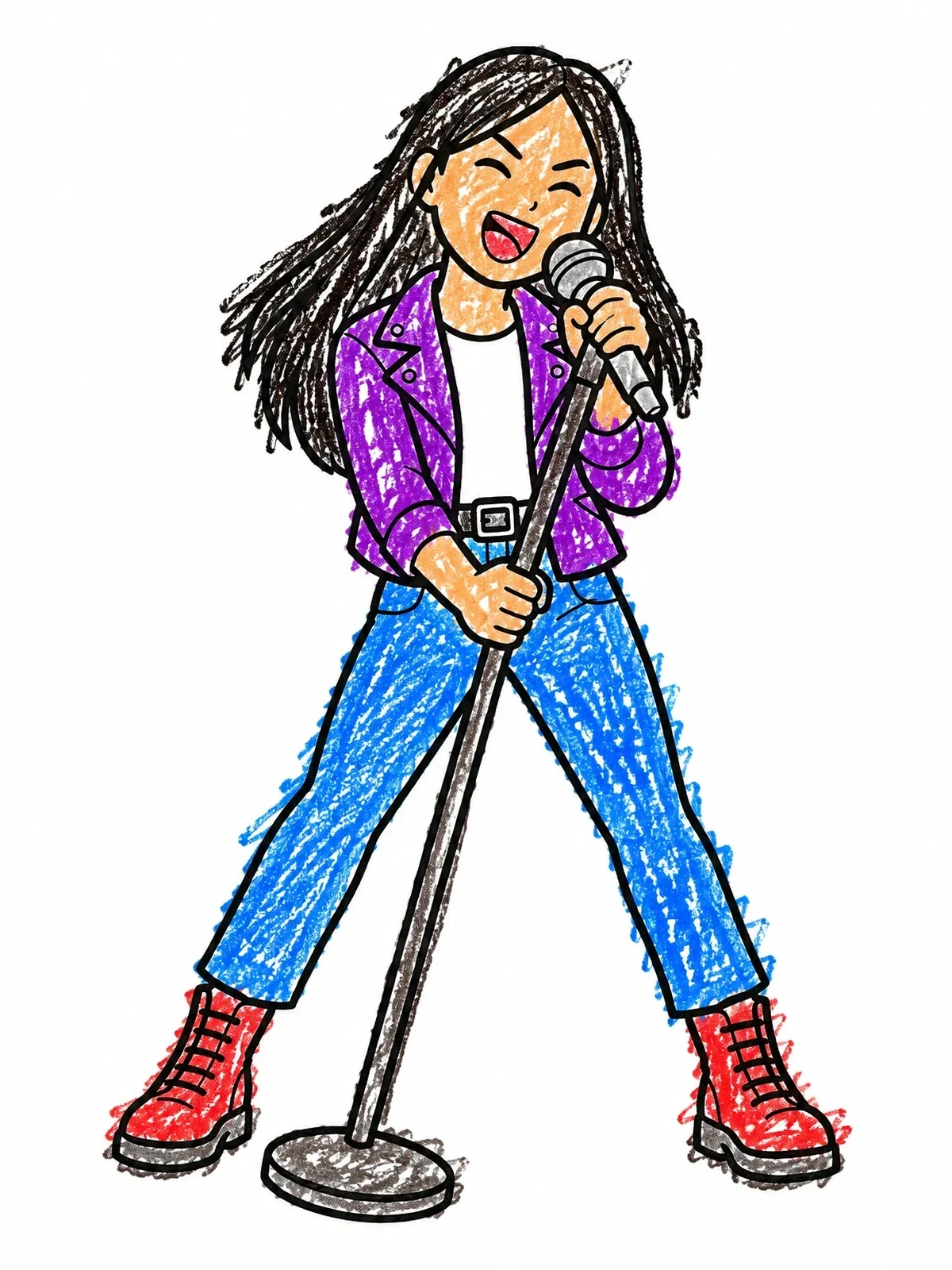 Colored example of the Young Rock Singer With Microphone coloring page