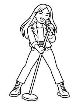 Free printable Young Rock Singer With Microphone coloring page