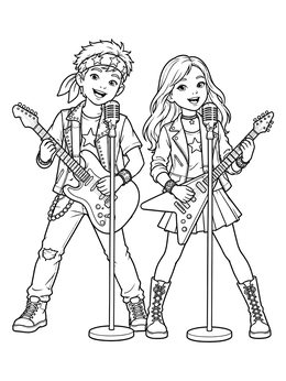 Free printable Young Rock Stars With Guitars coloring page