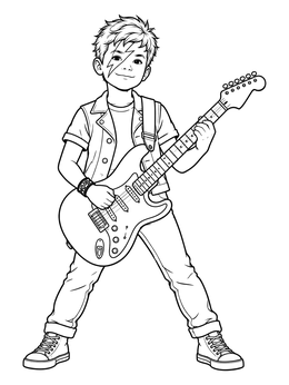Free printable Young Rocker With Electric Guitar coloring page