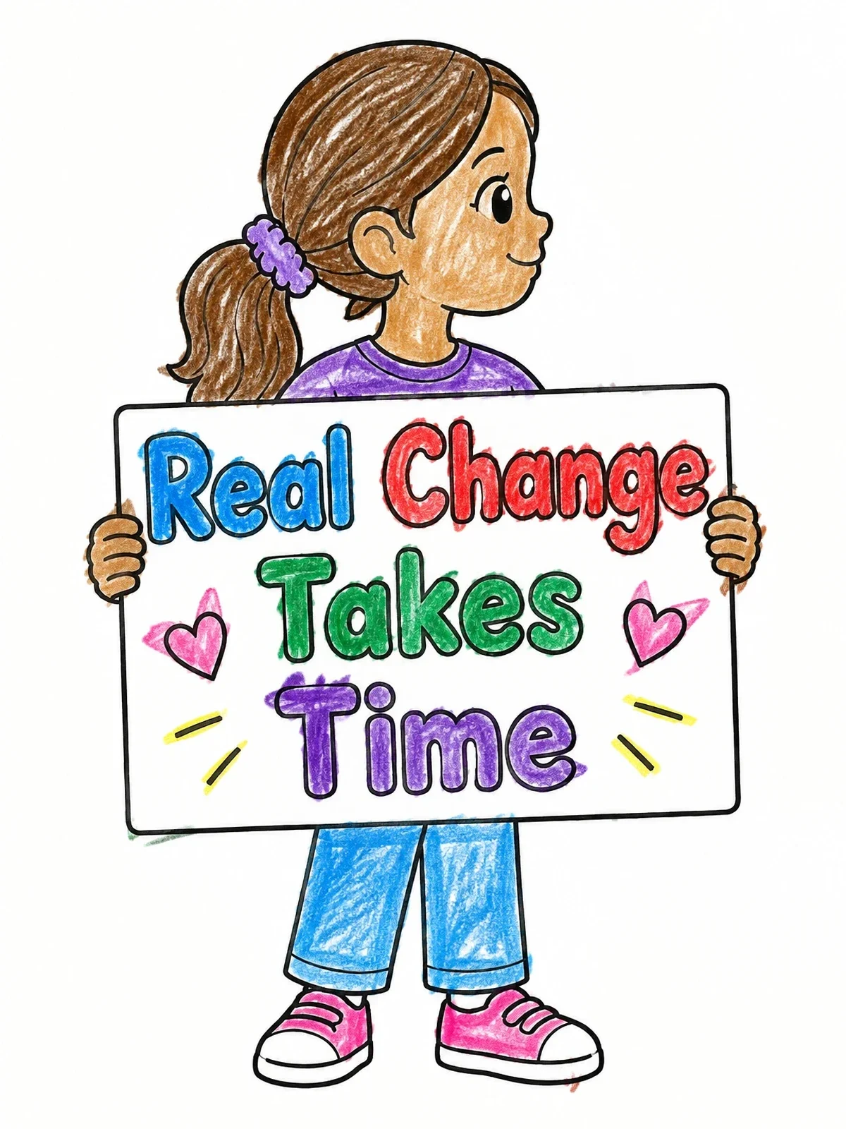 Colored example of the Young Ruth Bader Ginsburg Holding Inspiring Sign coloring page