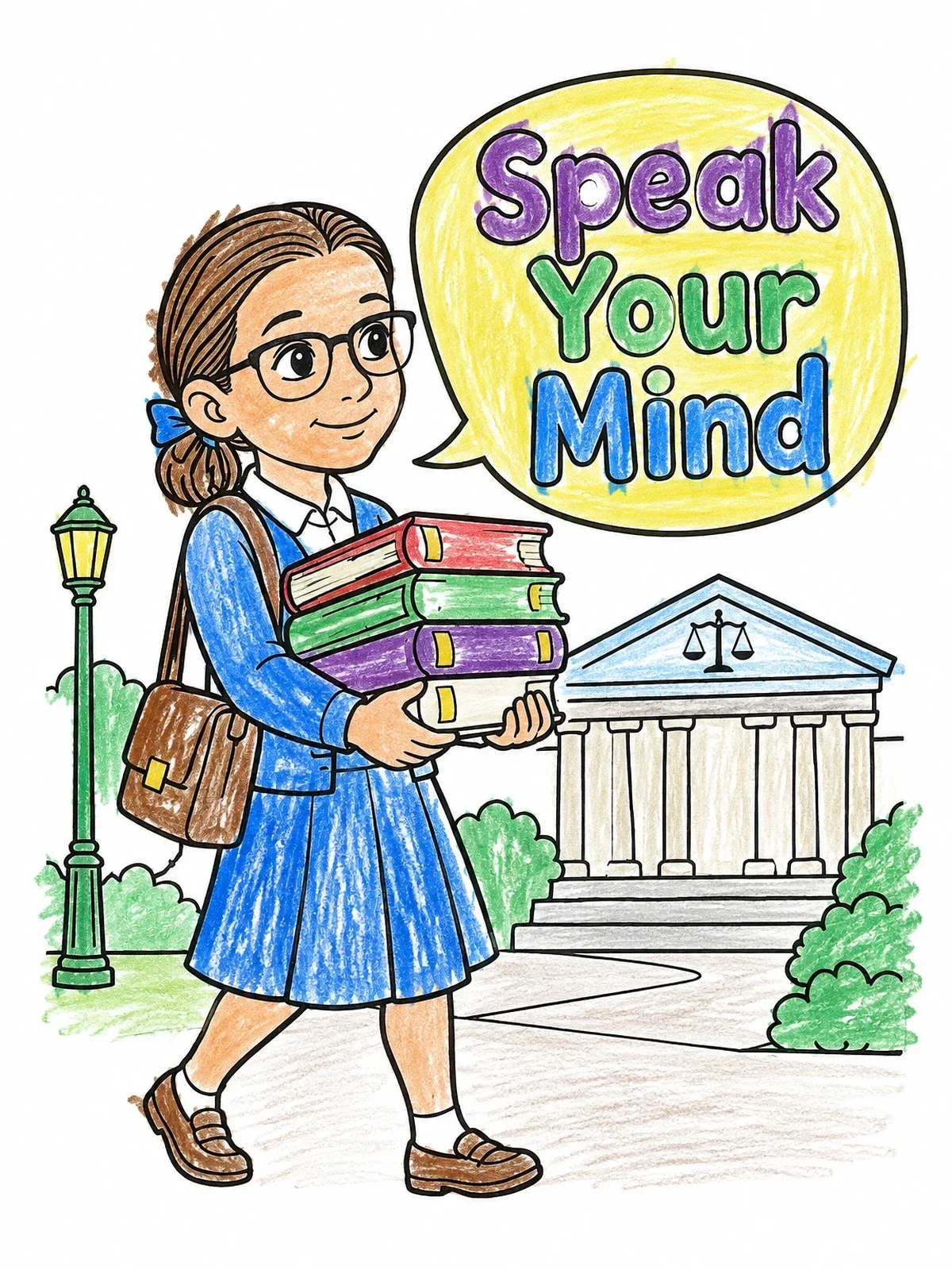Colored example of the Young Ruth Bader Law Student coloring page