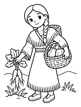 Free printable Young Sacagawea Gathering Prairie Harvest coloring page