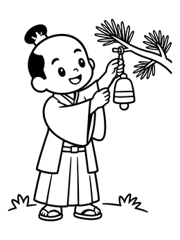 Free printable Young Samurai Hanging A Bell coloring page