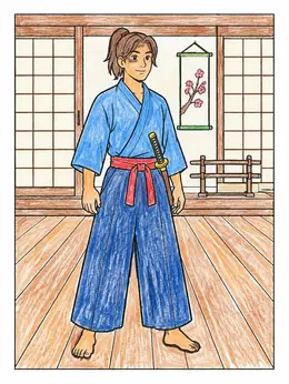 Young Samurai In Traditional Dojo Coloring Page