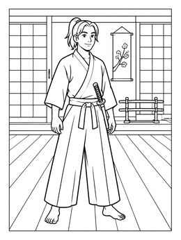Free printable Young Samurai In Traditional Dojo coloring page