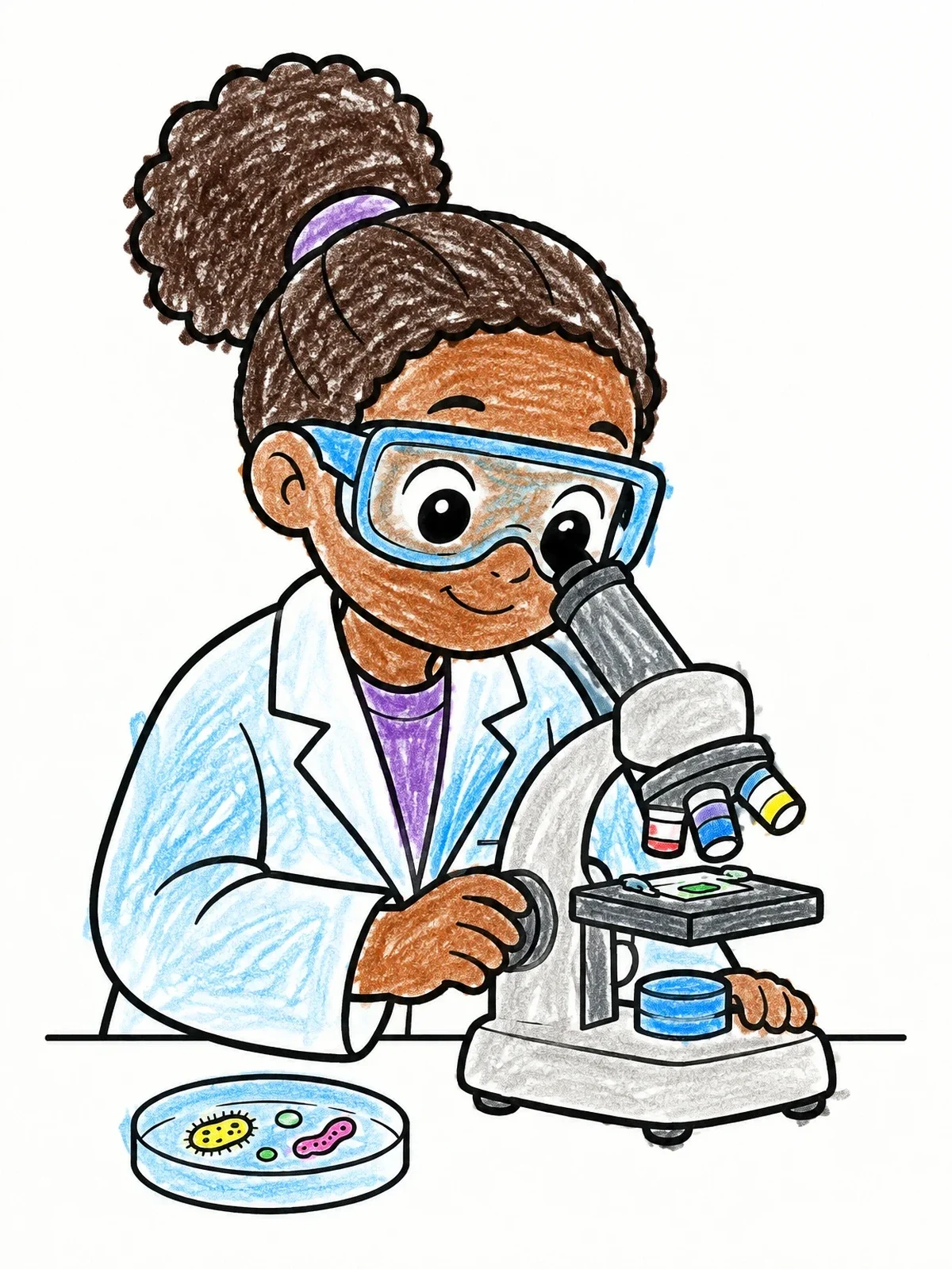 Colored example of the Young Scientist At Microscope coloring page