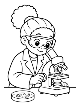 Free printable Young Scientist At Microscope coloring page