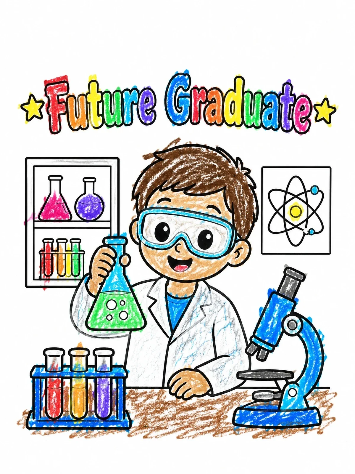 Colored example of the Young Scientist In The Campus Lab coloring page