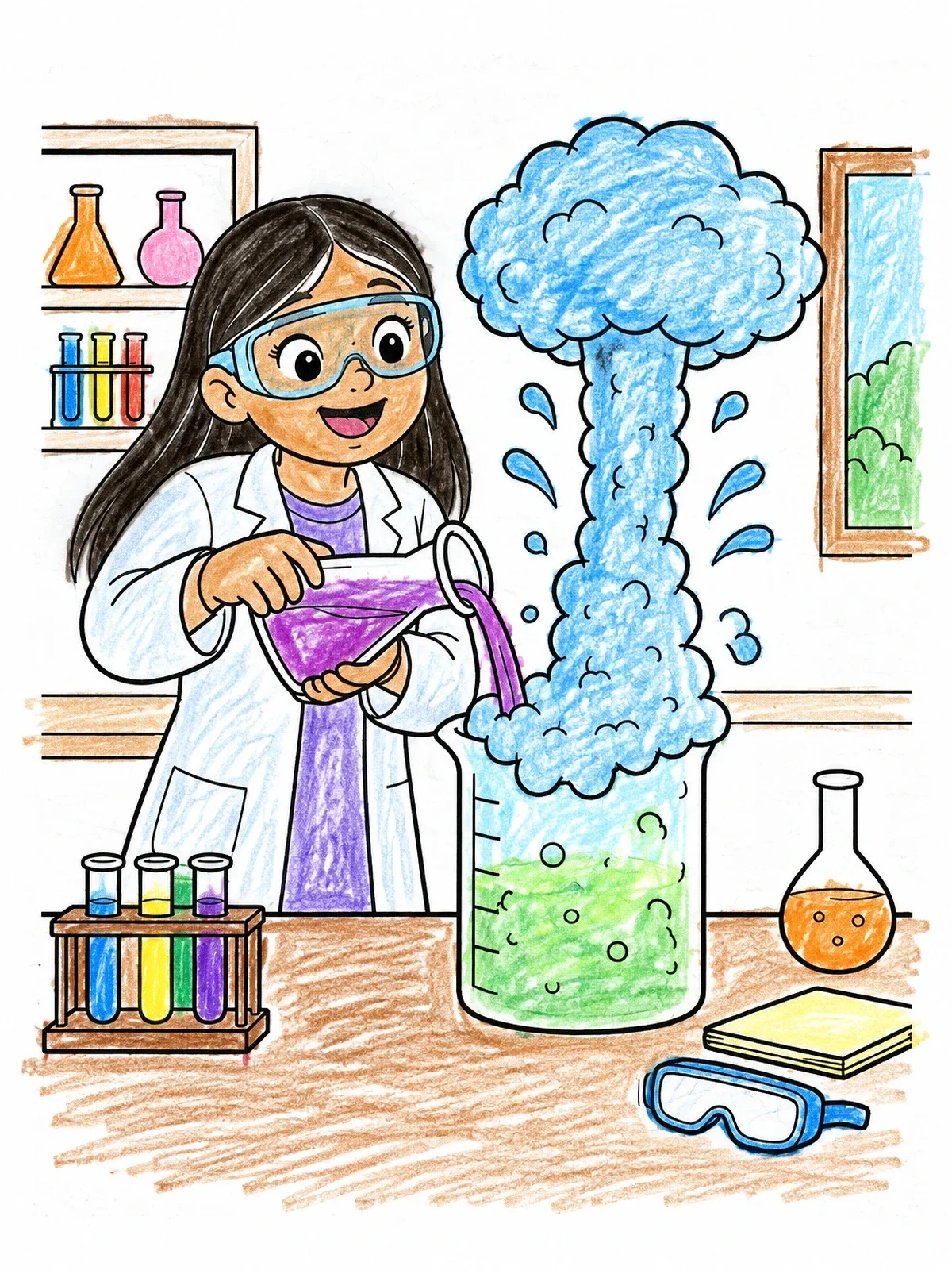 Colored example of the Young Scientist Foamy Beaker Experiment coloring page
