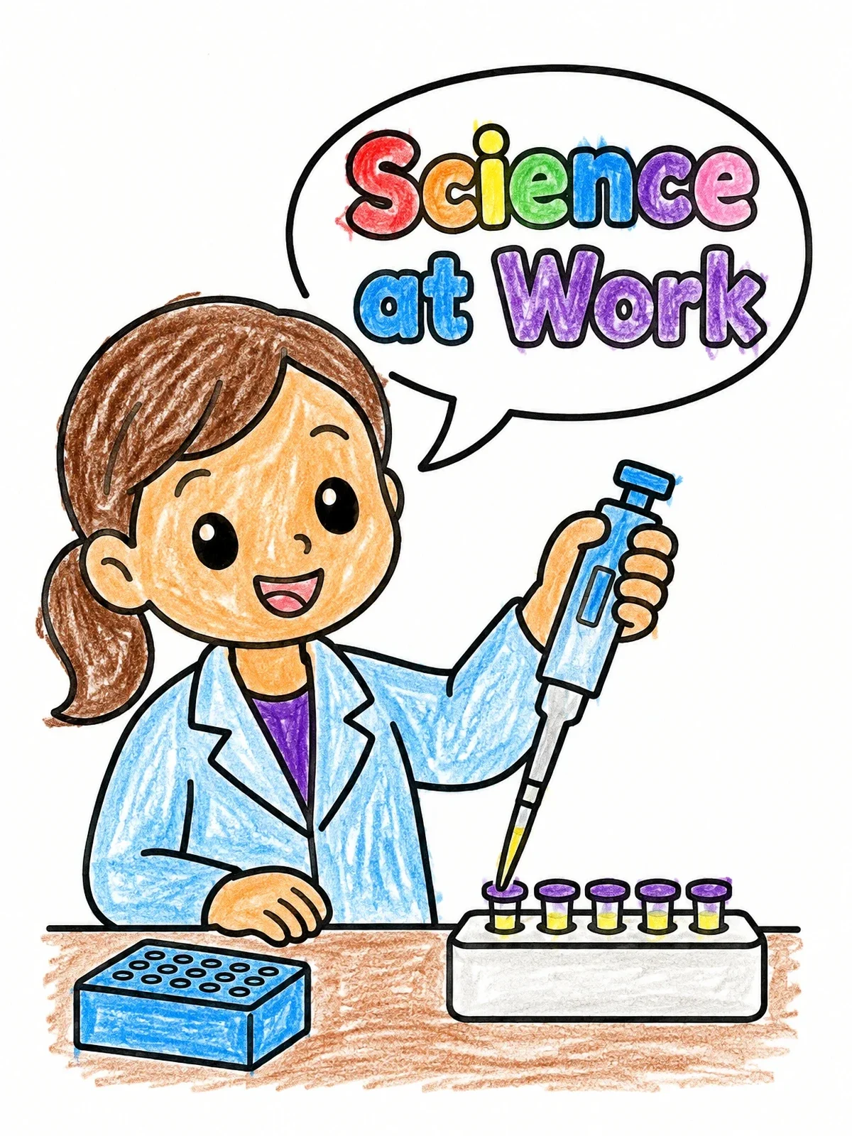 Colored example of the Young Scientist With Micropipette coloring page