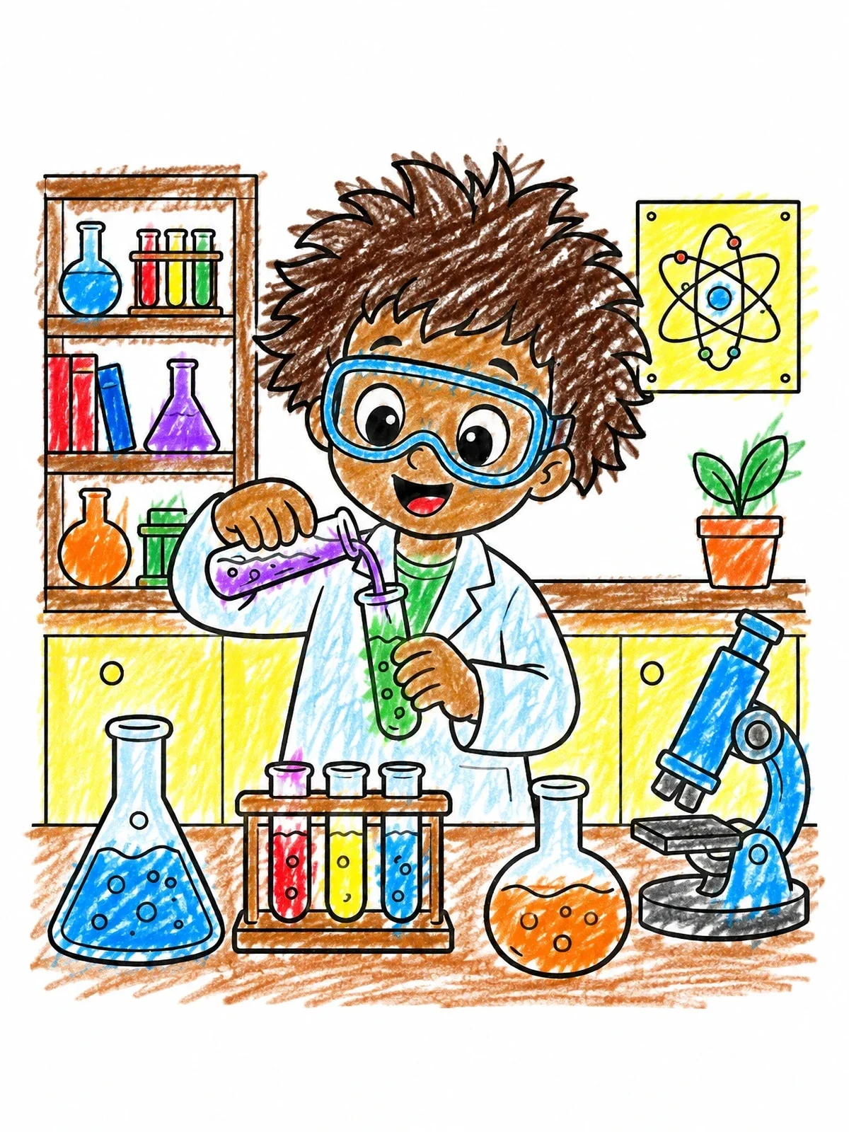 Colored example of the Young Scientist Mixing Laboratory Potions coloring page