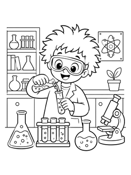 Free printable Young Scientist Mixing Laboratory Potions coloring page