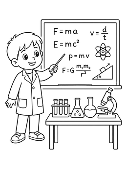Free printable Young Scientist At Physics Blackboard coloring page