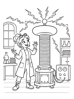 Free printable Young Scientist With Tesla Coil coloring page