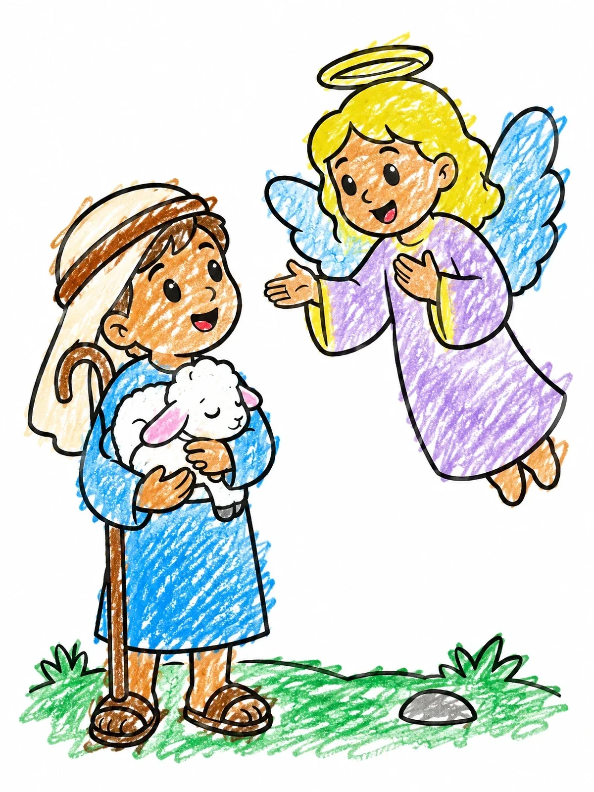 Colored example of the Young Shepherd And Flying Angel coloring page