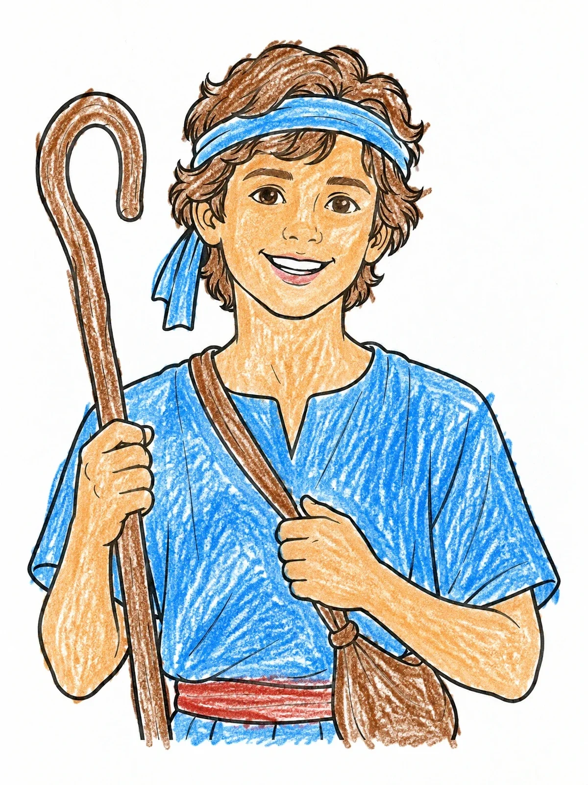 Colored example of the Young Shepherd David With Crook coloring page