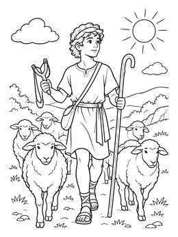Free printable Young David With Sheep And Slingshot coloring page