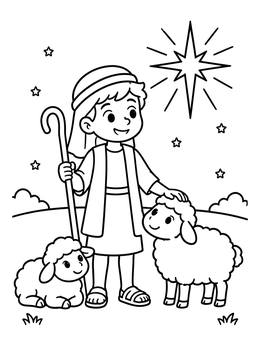 Free printable Young Shepherd David Under Starry Sky coloring page