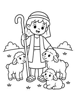 Free printable Young Shepherd David With Lambs coloring page