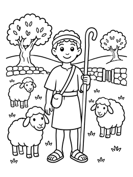 Free printable Young David Tending Sheep In Pasture coloring page