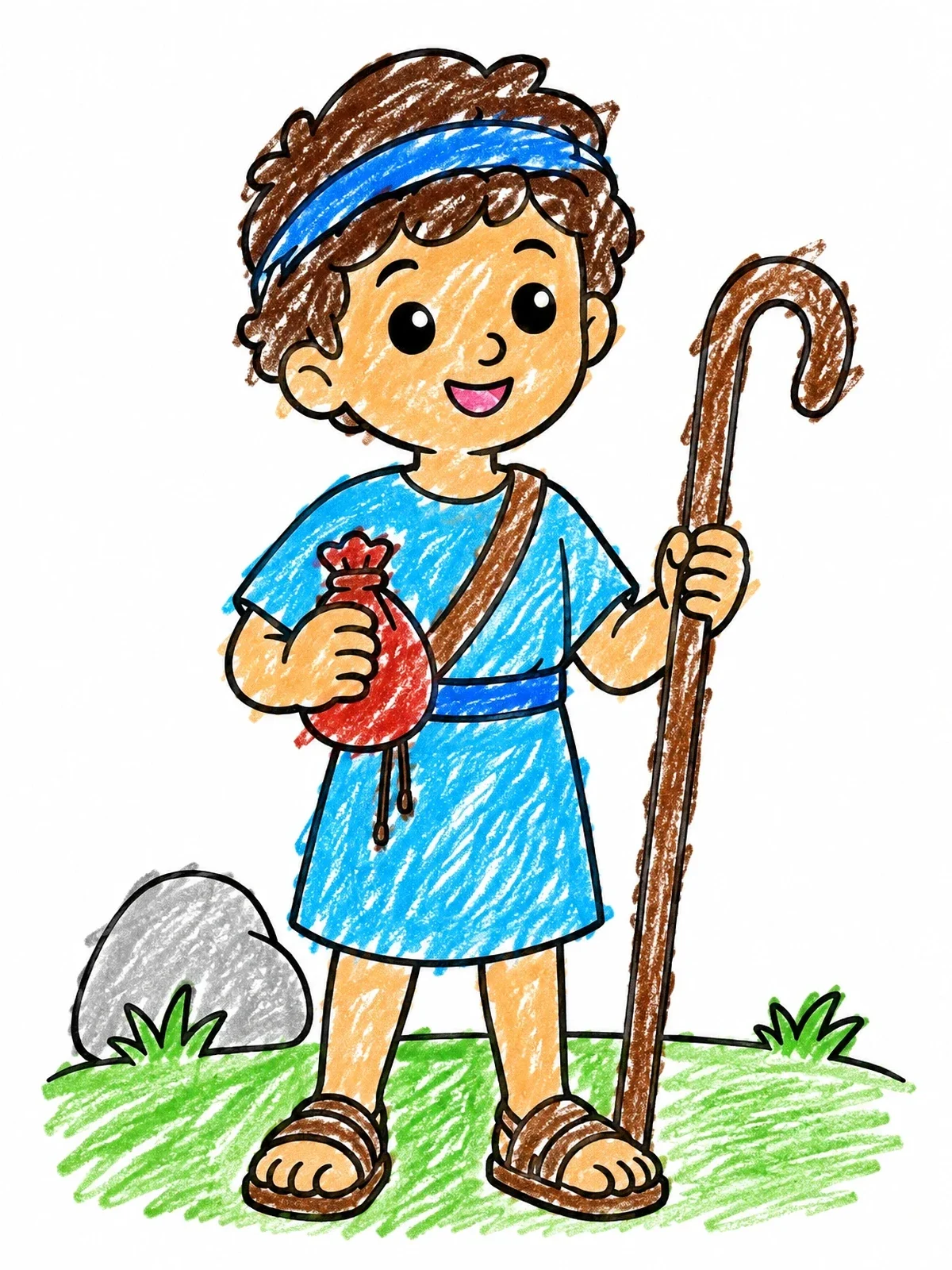 Colored example of the Young Shepherd David With Staff coloring page