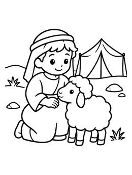 Free printable Young Shepherd Jacob With Lamb coloring page