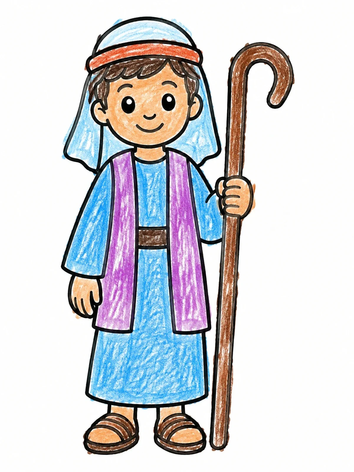 Colored example of the Young Shepherd With Staff coloring page