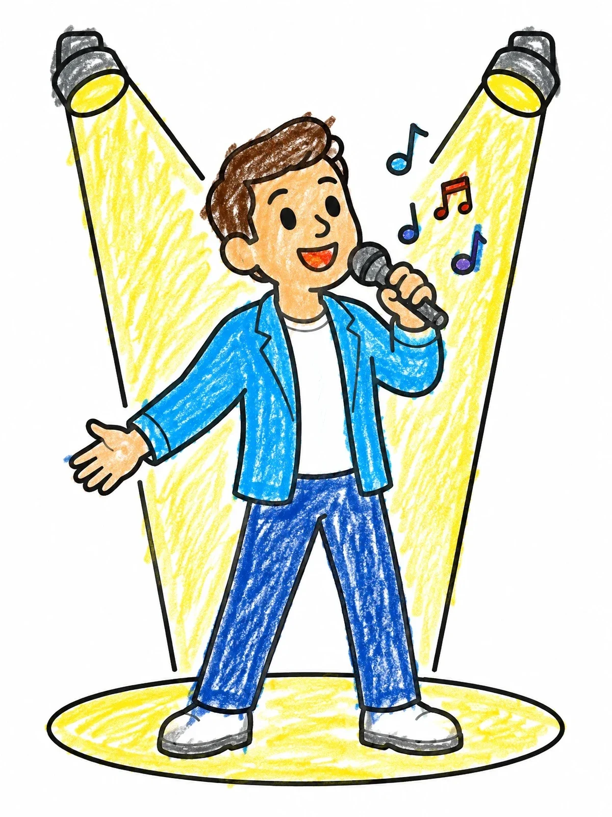 Colored example of the Young Singer In The Spotlight coloring page