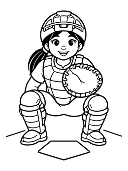 A friendly young catcher ready in this softball coloring page.