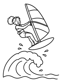 Free printable Young Windsurfer Jumping Over Wave coloring page
