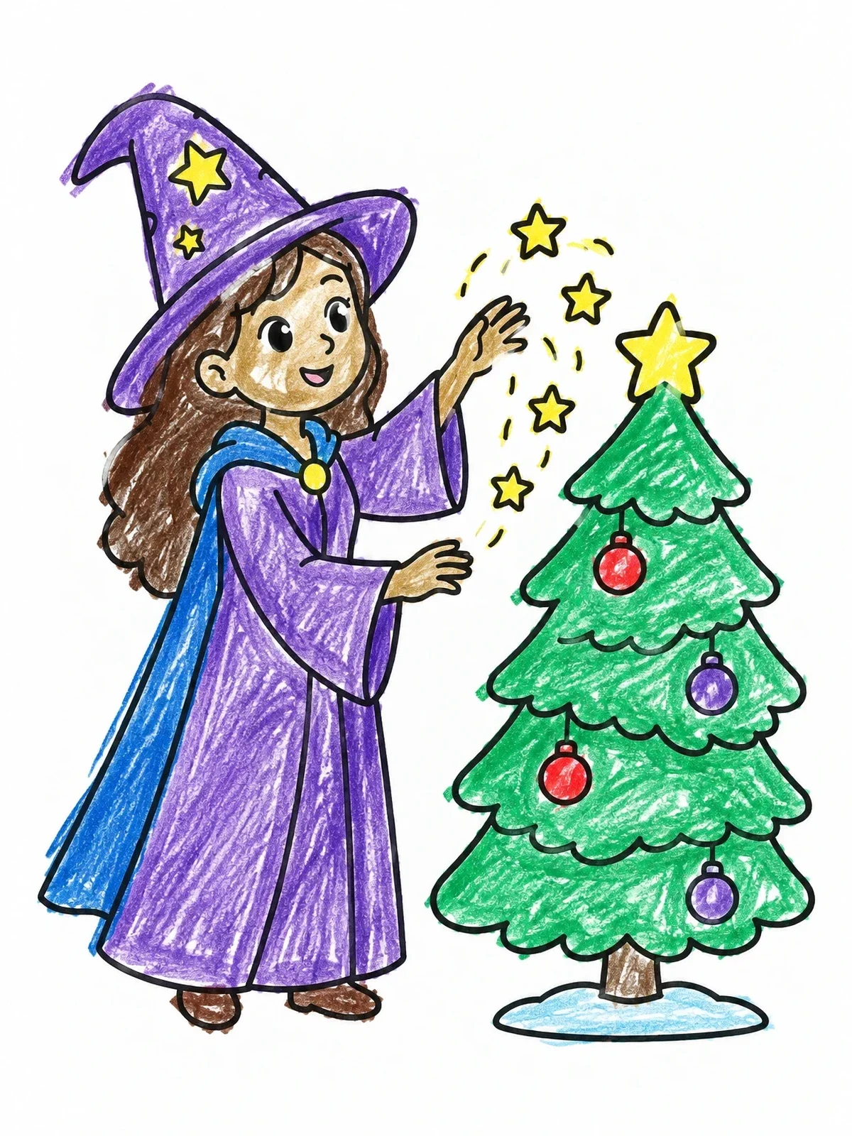 Colored example of the Young Wizard Decorating A Tree coloring page