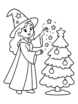 Free printable Young Wizard Decorating A Tree coloring page