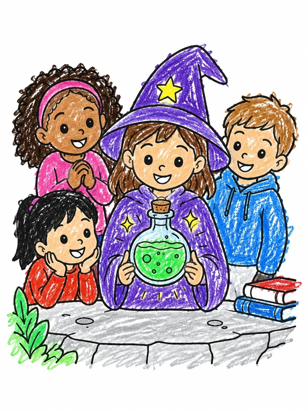 Colored example of the Young Wizard With Magic Potion coloring page