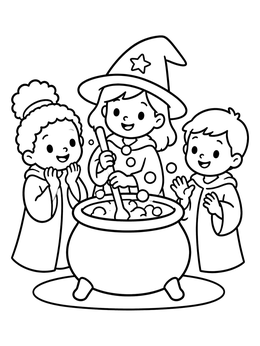 Free printable Young Wizards Brewing Potion In Cauldron coloring page