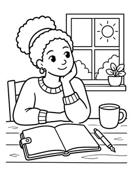 Free printable Young Writer At Sunny Desk coloring page