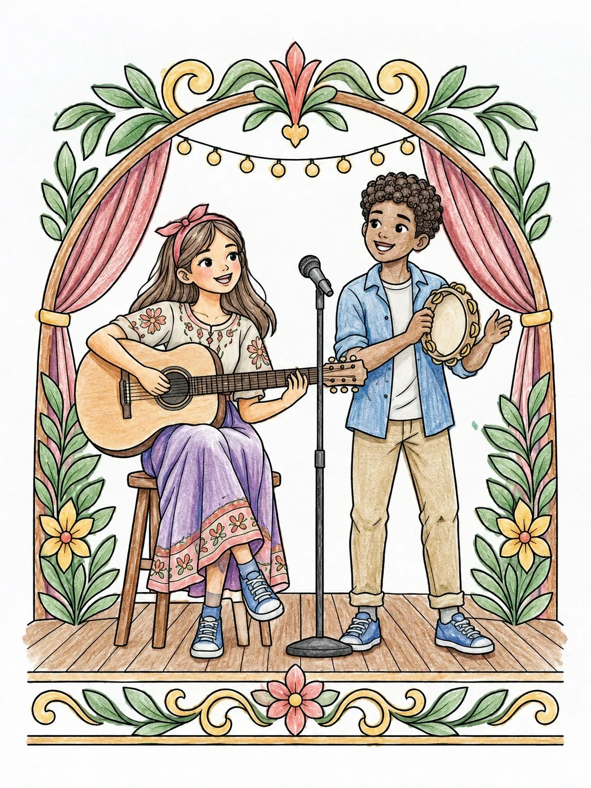 Colored example of the Acoustic Stage Duo Performance coloring page