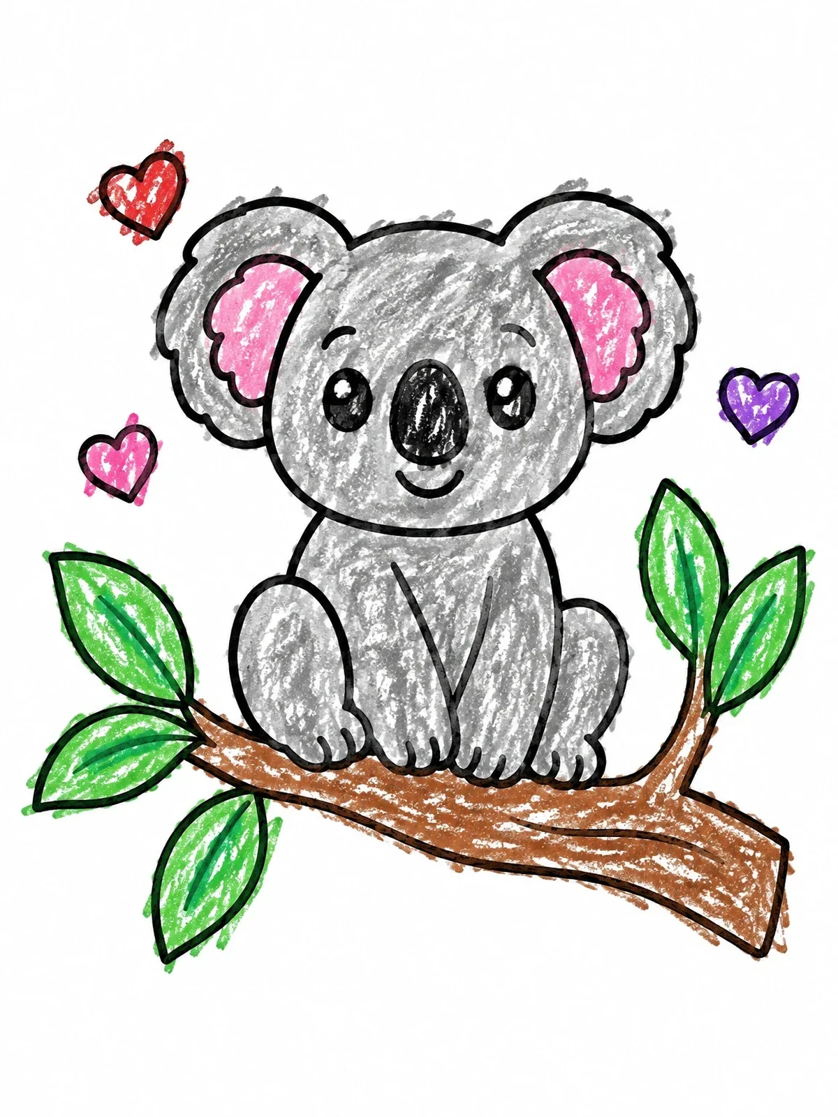 Colored example of the Cute Koala On Tree Branch coloring page