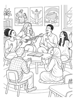 Free printable Youth Group Singing Praise And Worship coloring page