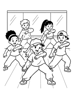Free printable Hip Hop Dance Group Practice coloring page