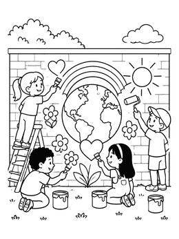 Free printable Kids Painting Community Earth Mural coloring page