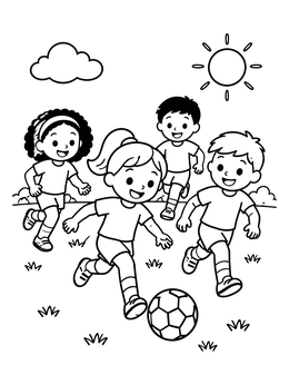 Free printable Kids Playing Soccer In Sunshine coloring page