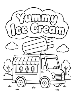 A cute ice cream truck coloring page with a giant popsicle on top.