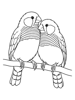 Two cute zebra finches sitting on a branch on this finch coloring page.