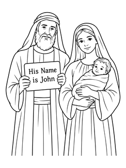 Free printable Zechariah And Elizabeth With Baby John coloring page