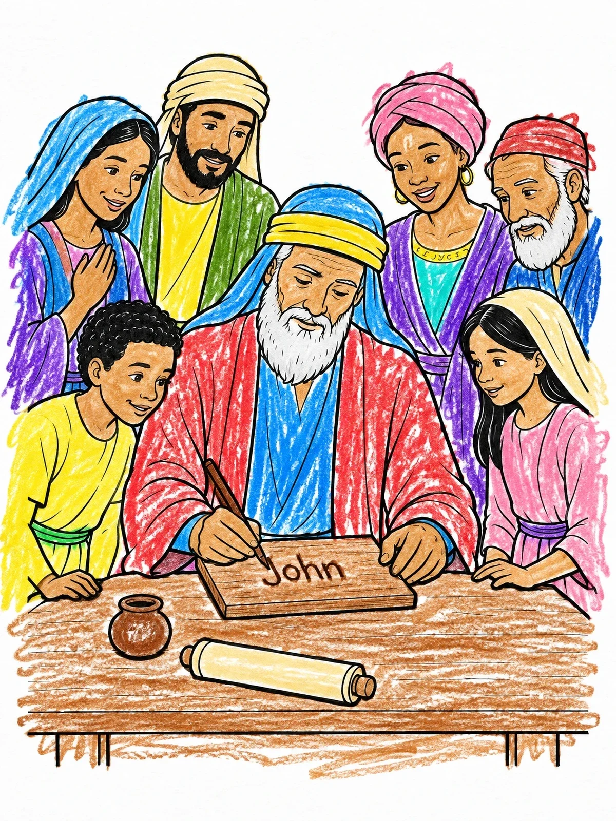 Colored example of the Zechariah Writing His Son's Name coloring page