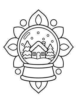 Free printable Cozy Winter Cabin Snow Globe coloring page